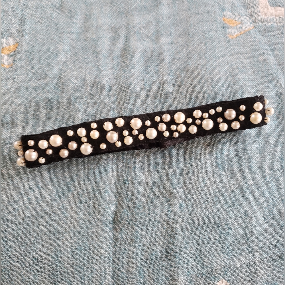Black Ribbon Faux Pearl Choker Necklace